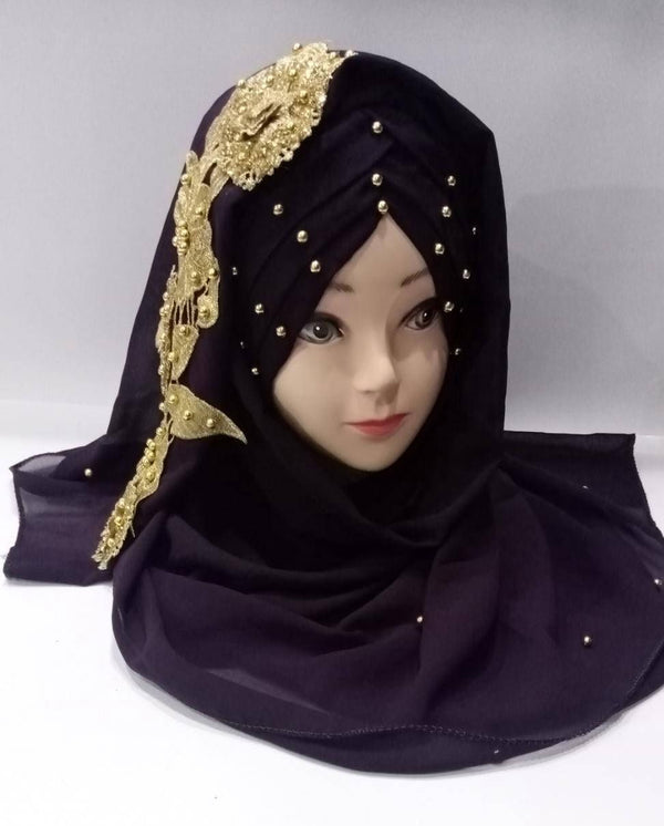 Womens Chiffon Hijab with Stone 2black