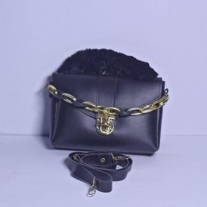 Womens Chunky Chain Purse with Fur blue 372