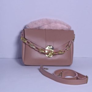 Womens Chunky Chain Purse with Fur pink 72