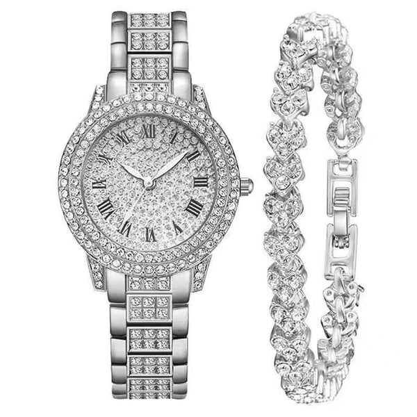Womens Diamond Artificial Set and Roman Watch with Bracelet 4 9 0