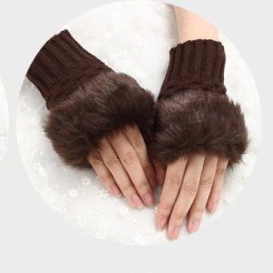 Womens Fur Gloves brown 563