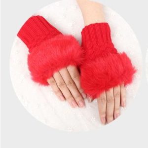 Womens Fur Gloves red 563