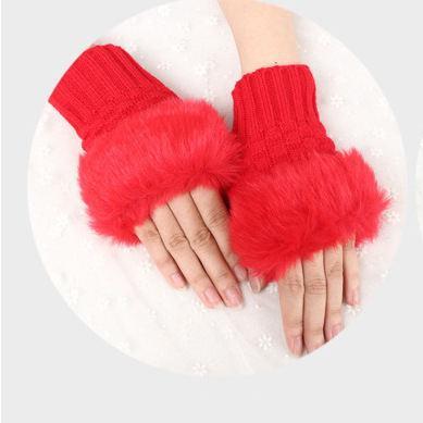 Womens Fur Gloves red 563
