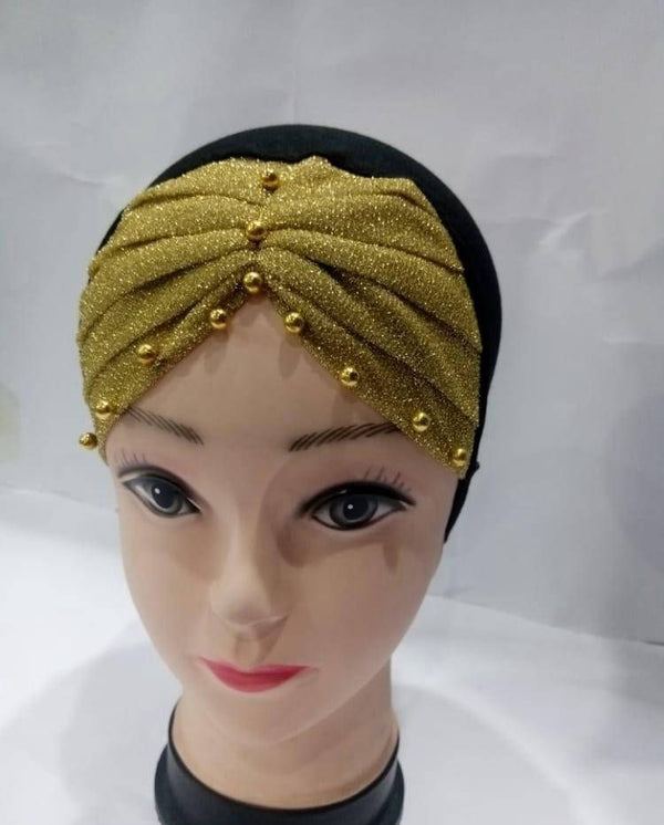 Womens Hijab Cap with Beads golden a78 5