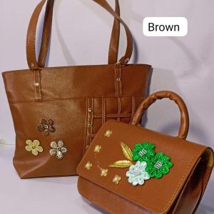 Womens PU Leather Beaded Shoulder Bag brown