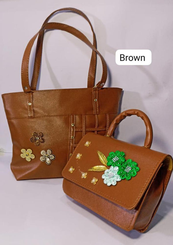 Womens PU Leather Beaded Shoulder Bag brown