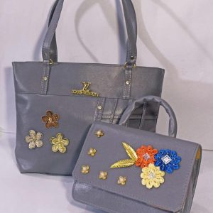 Womens PU Leather Beaded Shoulder Bag grey
