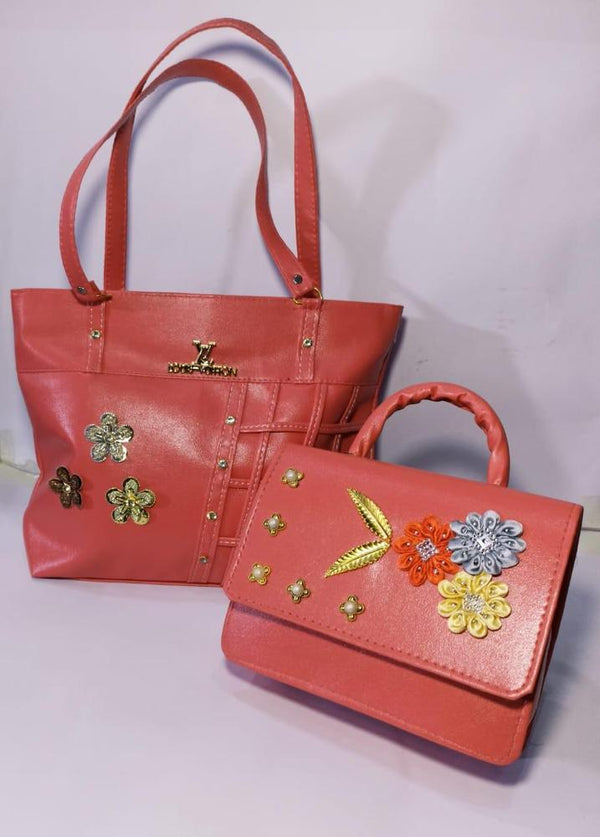 Womens PU Leather Beaded Shoulder Bag pink