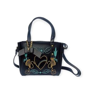 Womens Rexine Embroided Hand Bag black23