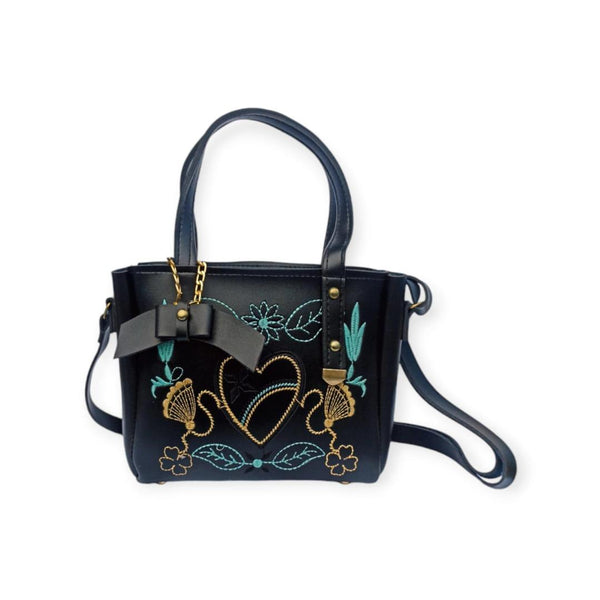 Womens Rexine Embroided Hand Bag black23