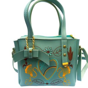 Womens Rexine Embroided Hand Bag green2