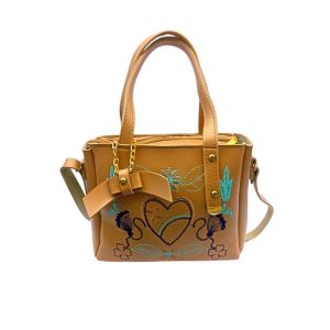 Womens Rexine Embroided Hand Bag yellow2
