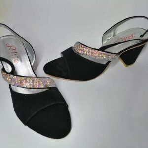 Womens Rexine Fancy Wedges Heels Rhinestone Sandal blk u8