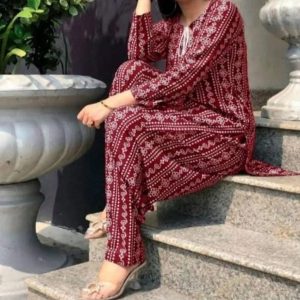 Womens Stitched Linen Printed Shirt and Trouser 5t