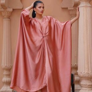 Womens Stitched Silk Kaftan Gown pink