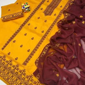 Womens Unstitched Cotton Embroidered Suit 5t