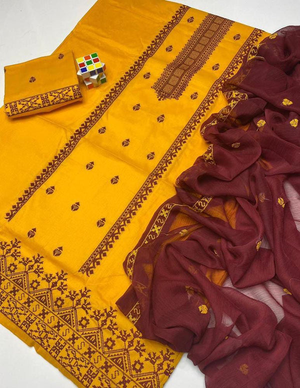 Womens Unstitched Cotton Embroidered Suit 5t