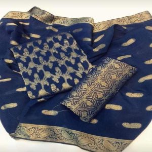 Womens Unstitched Cotton Jacquard Printed Suit gr 5 blu