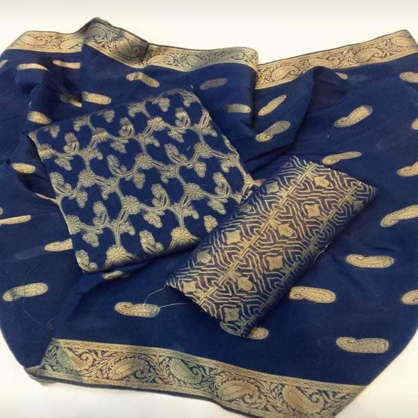 Womens Unstitched Cotton Jacquard Printed Suit gr 5 blu