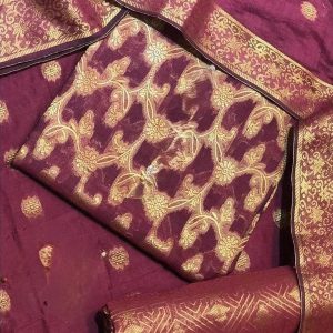 Womens Unstitched Cotton Jacquard Printed Suit gr 5 red