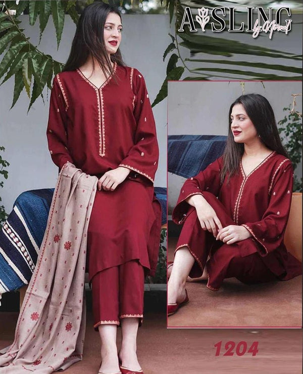 Womens Unstitched Embroidered Dhanak Suit by A SLING 5 4r
