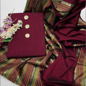 Womens Unstitched Jacquard Suit maroon 8u 6fu8