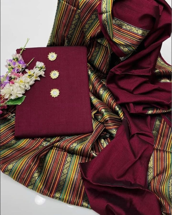 Womens Unstitched Jacquard Suit maroon 8u 6fu8