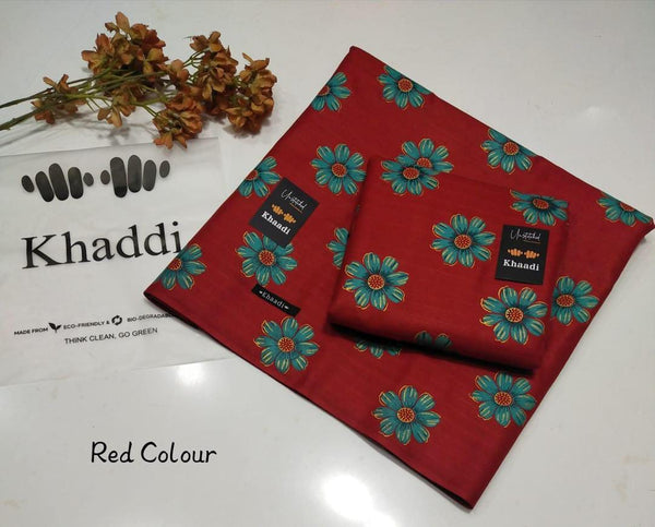 Womens Unstitched Khaddar Calligraphy Suit by KHADDI red 4t y77
