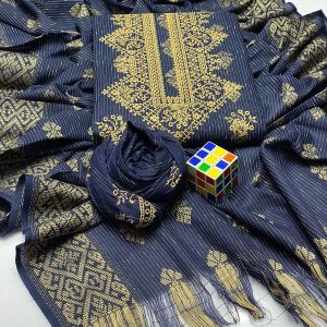 Womens Unstitched Khaddar Chikankari Embroidered Suit blue 8hp u7