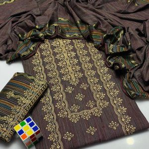 Womens Unstitched Khaddar Chikankari Embroidered t17u