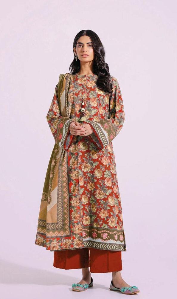 Womens Unstitched Khaddar Printed Suit ETHNIC brown 83 6 9