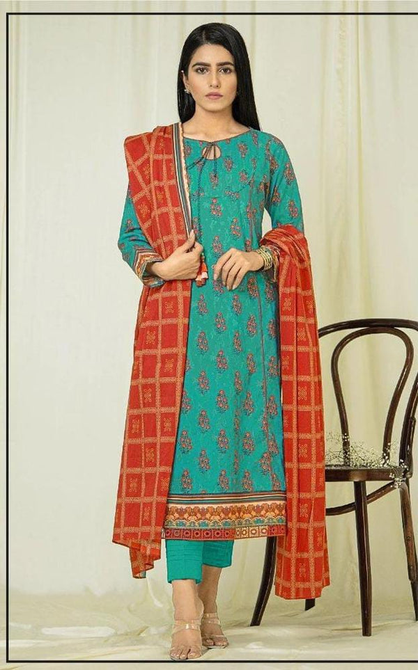 Womens Unstitched Khaddar Printed Suit ETHNIC green 5 12 9