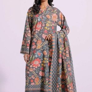 Womens Unstitched Khaddar Printed Suit ETHNIC grey 3 6 9