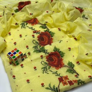 Womens Unstitched Organza Applique Suit 5t ym8
