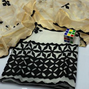 Womens Unstitched Organza Applique Suit black 5 6ym8