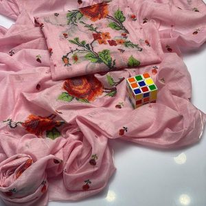 Womens Unstitched Organza Applique Suit pink ym8