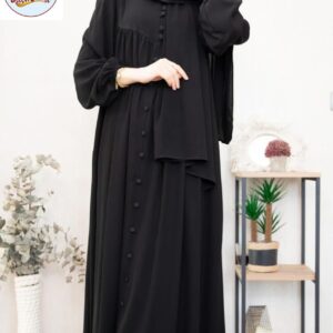 Georgette Plain Sultan Abaya with Stoler-black2