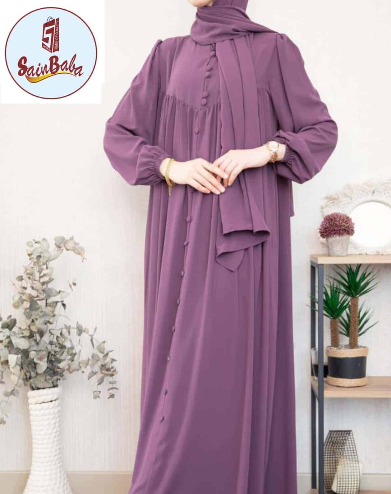 Georgette Plain Sultan Abaya with Stoler Pink1