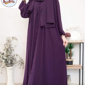 Georgette Plain Sultan Abaya with Stoler Purple
