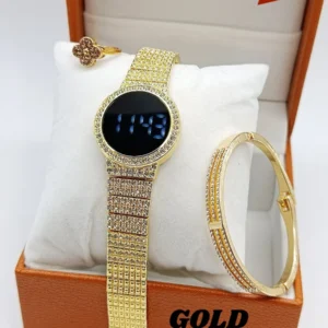 Women's Diamond Stone Touch Screen Smart LED Watch | Bracelet & Ring Gift Set
