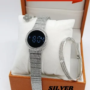 Women's Diamond Stone Touch Screen Smart LED Watch | Bracelet & Ring Gift Set