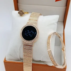 Women's Diamond Stone Touch Screen Smart LED Watch | Bracelet & Ring Gift Set