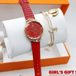 Women's Diamond Stone Strap Watch With Bracelet & Ring | Eid Special Gift Set
