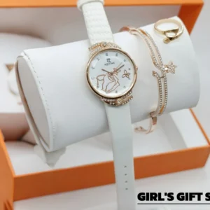 Women's Diamond Stone Strap Watch With Bracelet & Ring | Eid Special Gift Set
