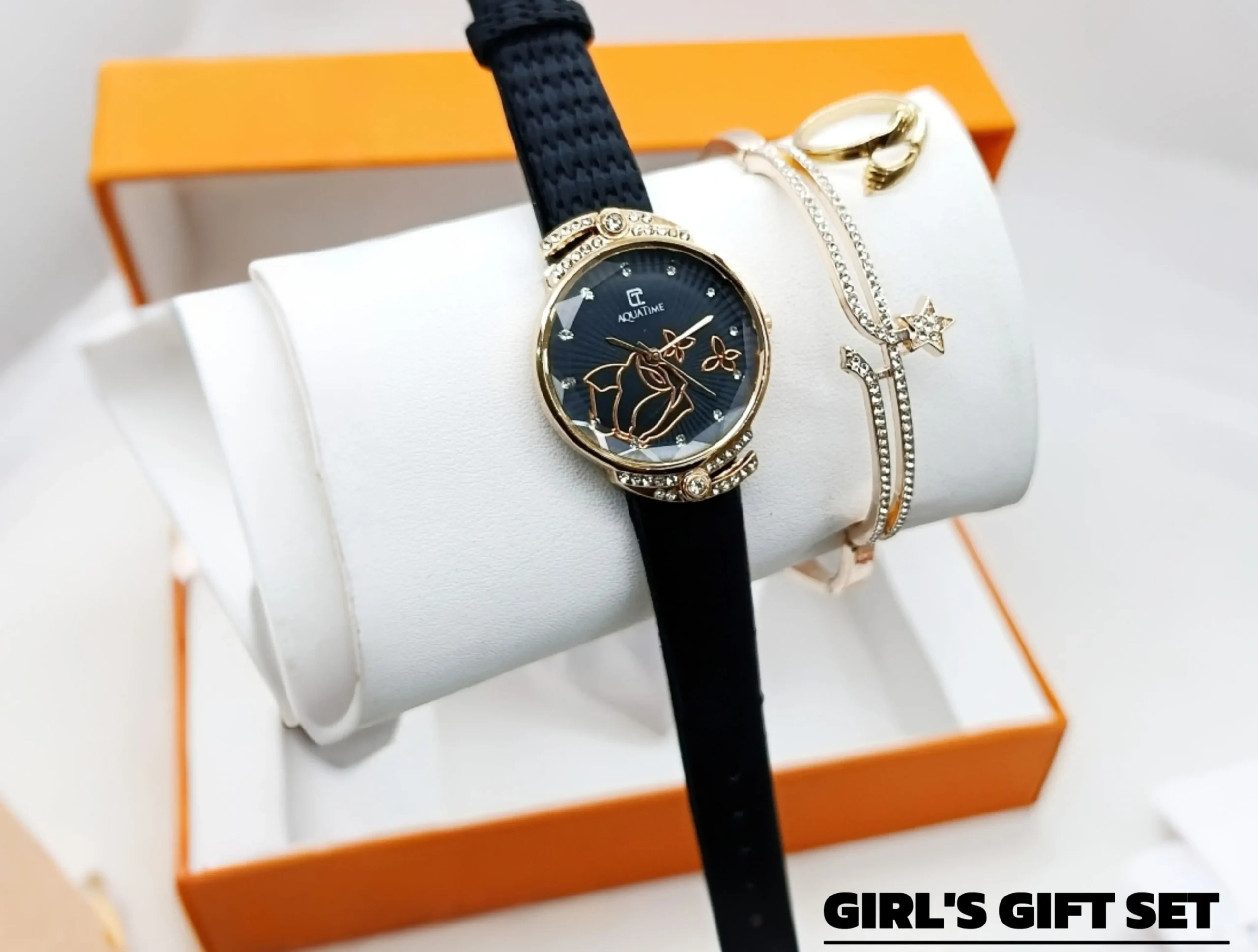 Women's Diamond Stone Strap Watch With Bracelet & Ring | Eid Special Gift Set