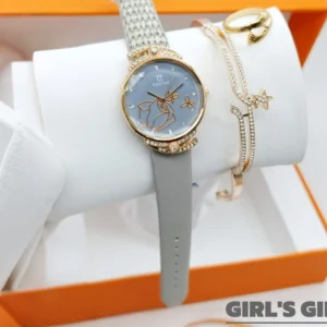 Women's Diamond Stone Strap Watch With Bracelet & Ring | Eid Special Gift Set