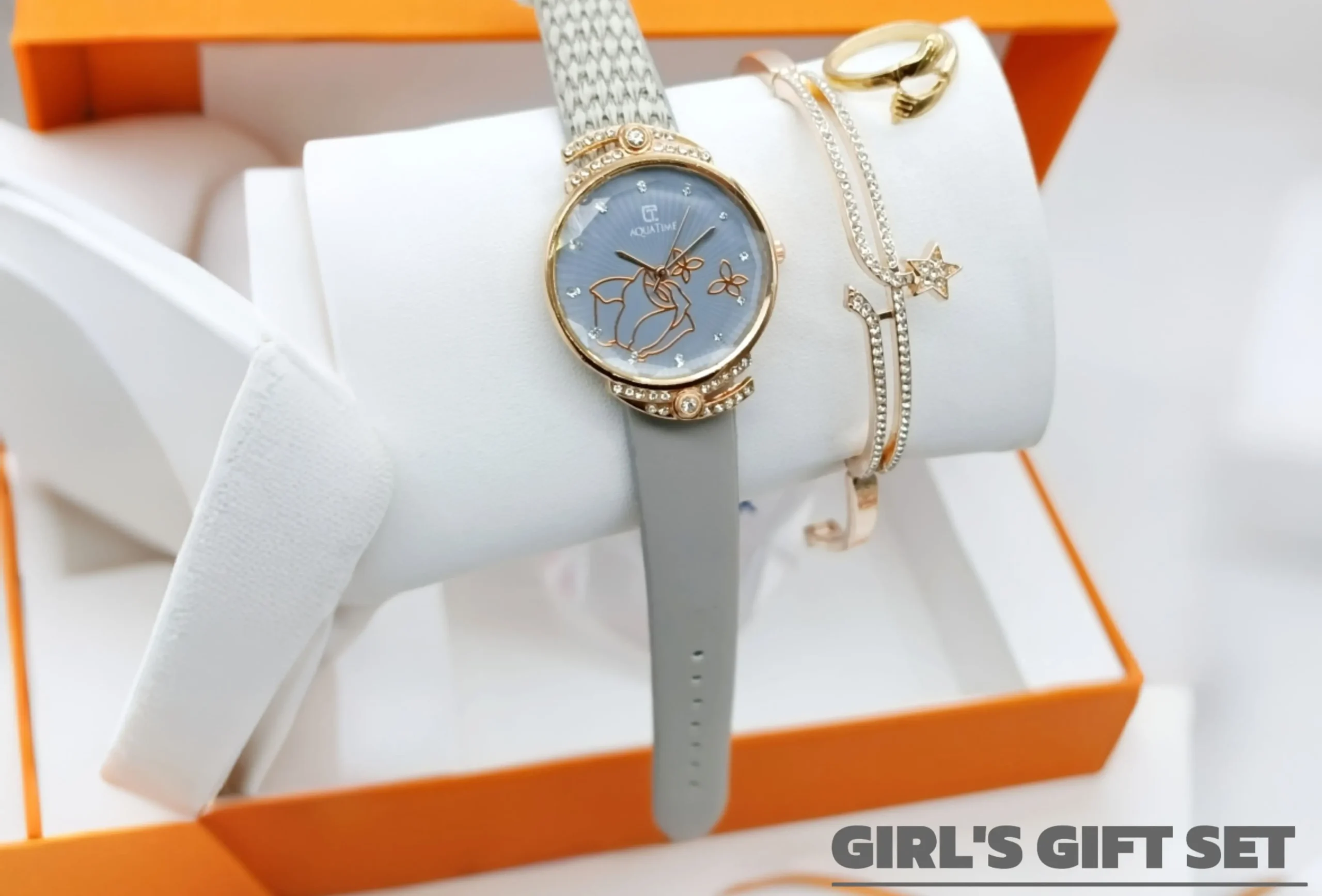 Women's Diamond Stone Strap Watch With Bracelet & Ring | Eid Special Gift Set