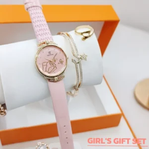Women's Diamond Stone Strap Watch With Bracelet & Ring | Eid Special Gift Set