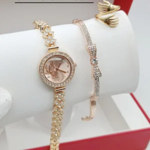 Women's Diamond Stone Jewelry Watch | Silver Color Bracelet & Ring Gift Set