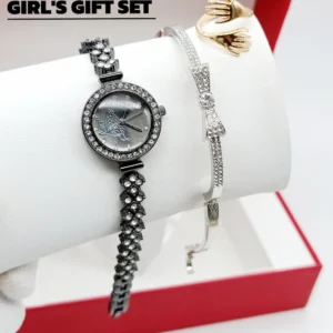 Women's Diamond Stone Jewelry Watch | Silver Color Bracelet & Ring Gift Set